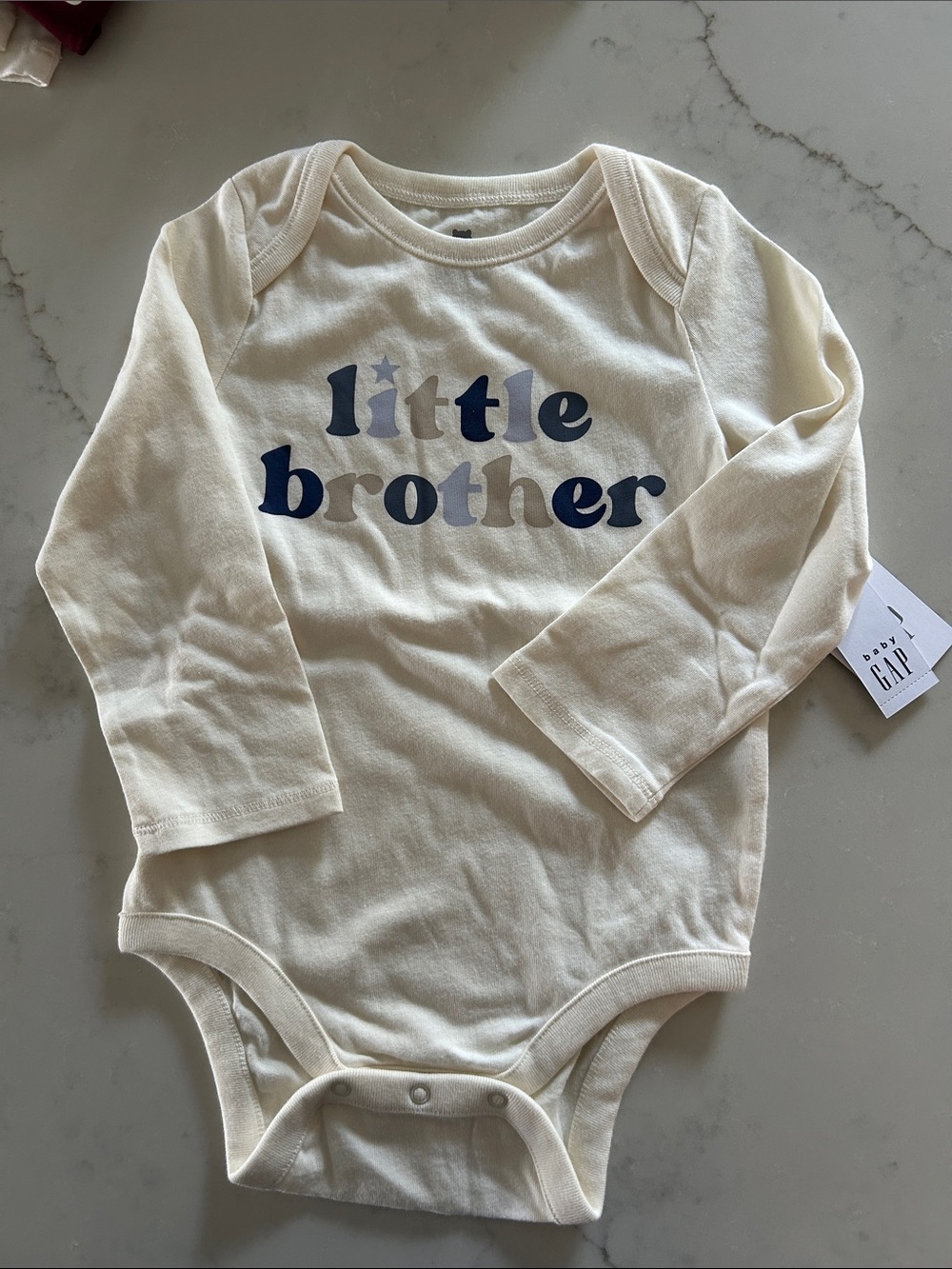 GAP Cream Long-Sleeve One-Piece with Blue & Light Gray 'Little Brother' Graphic